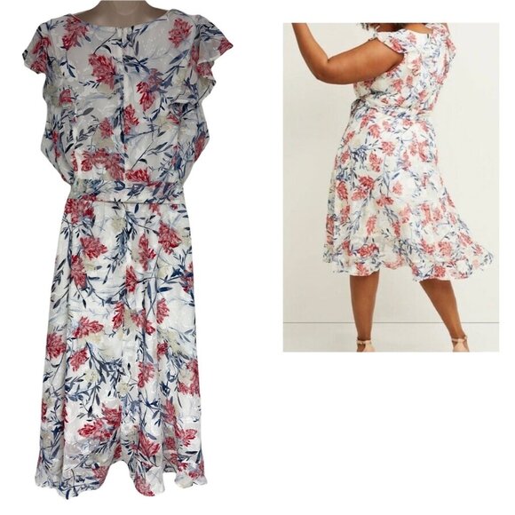 Elegant Floral Burnout Dress W/Tie Size 22 3X Spring Summer Wedding Plus Size - Picture 4 of 7